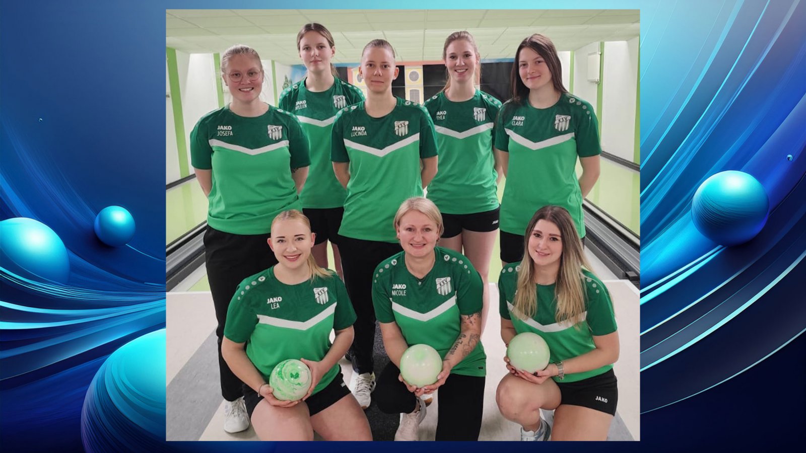 Königswarthaer SV, 2. Bundesliga Ost Frauen, Saison 2025/26,  hinten von links: Ayleen Sebastian, Thea-Selina Hornig, Mitte von links: Josefa Hornig, Lucinda Schmidt, Clara Paschke, kniend von links: Lea Jeanne Drimel, Nicole Drimel, Elina Lehmann. @ksv