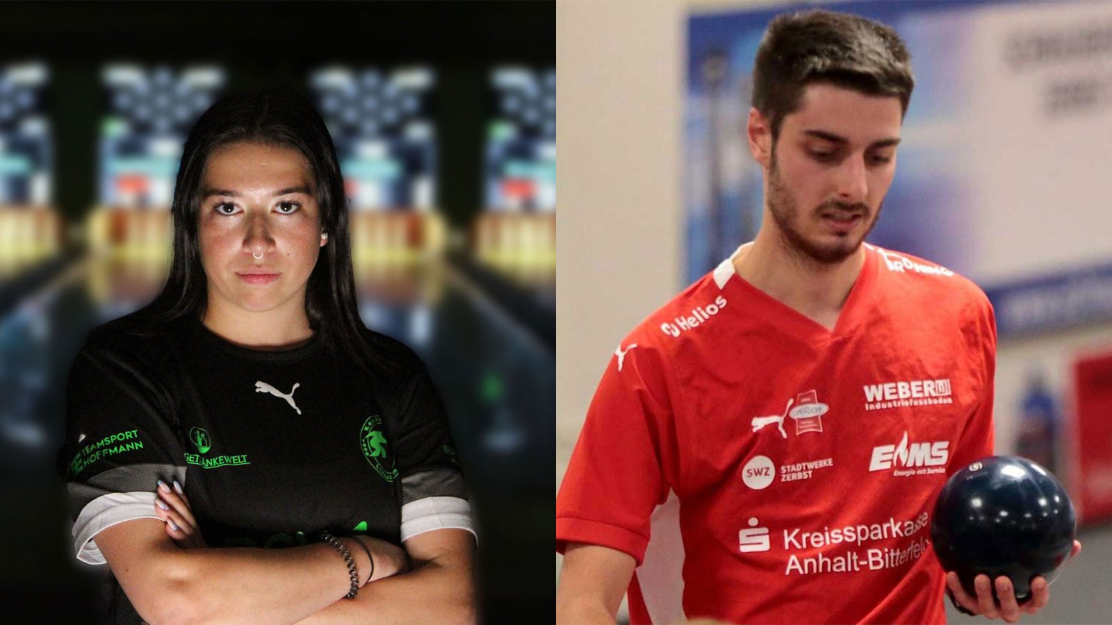 Spielerin des Spieltages: Bianca Golla (KV Liedolsheim, 660), Spieler des Spieltages: Lukas Funk (Rot-Weiß Zerbst, 697 Kegel). Fotos: Sport Print Zander, KVL